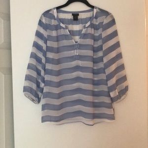 Ann Taylor Blue & White Stripe Sheer Blouse
